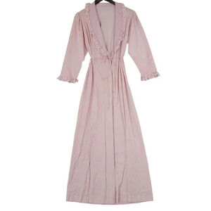 Vintage USA Lorraine Nightgown Pink Long Nylon Lace Trim & Tie Waist Size S 20PT